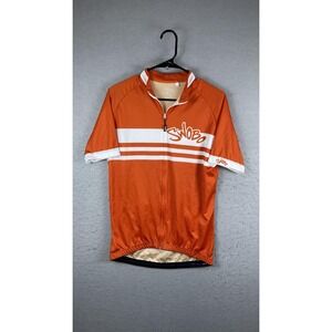 Swobo Cycling Jersey Mens Large Orange White Striped Full Zip Short‎ Sleeve